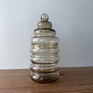 8” MCM Holmegaard Primula Jacob Bang Ribbed Glass Apothecary Smoke Colour Vtg